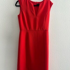 Ann Taylor Red Cap-Sleeve Sheath Midi Dress